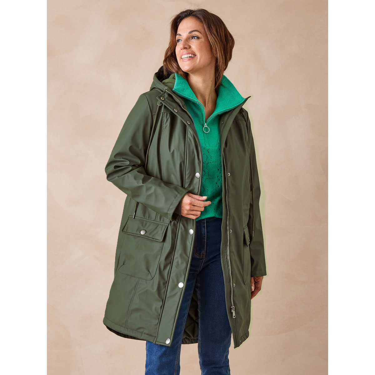 Parka mi-longue à capuche zippée kaki, DAXON