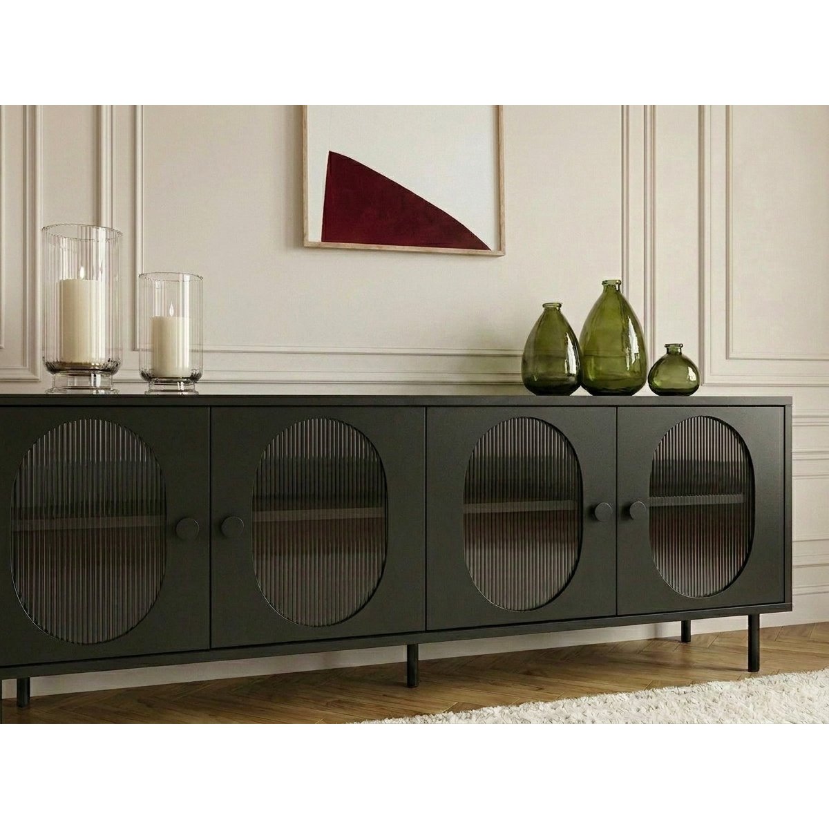 Meuble TV 161 cm panneaux de particules, SOHAN noir, BOBOCHIC