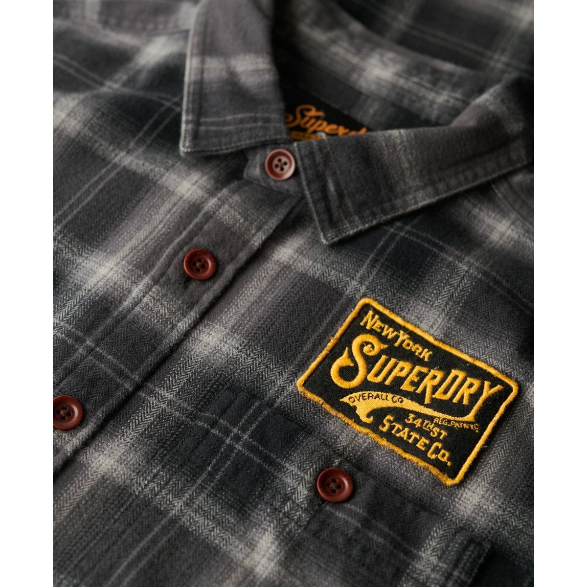 Surchemise brodée à carreaux noir à carreaux roderick, SUPERDRY