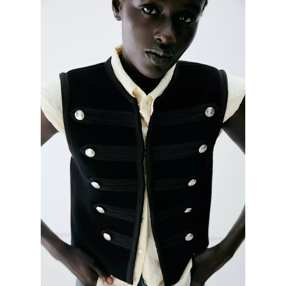 Gilet maille boutons noir, MANGO