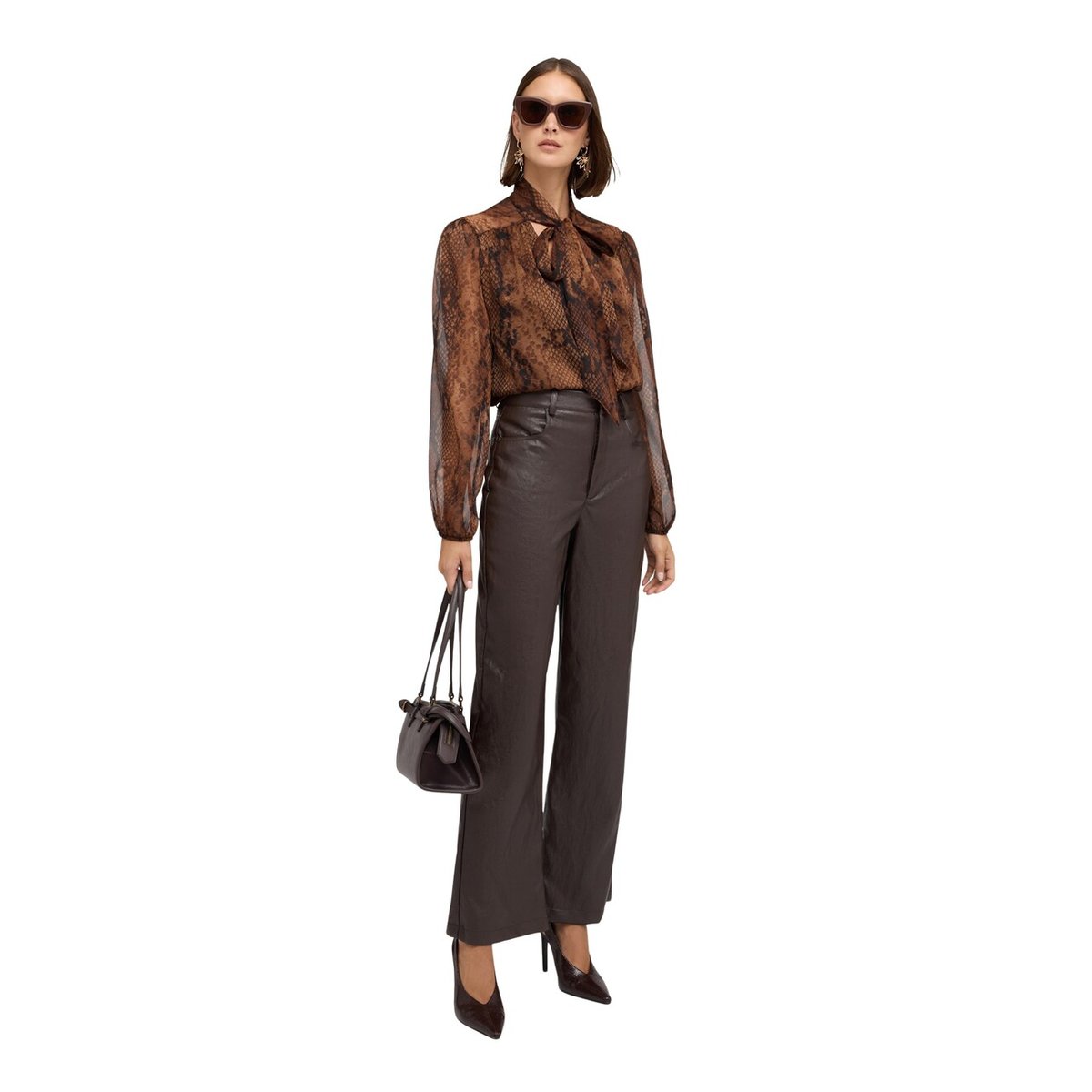 Pantalon palazzo brillant marron, MOTIVI