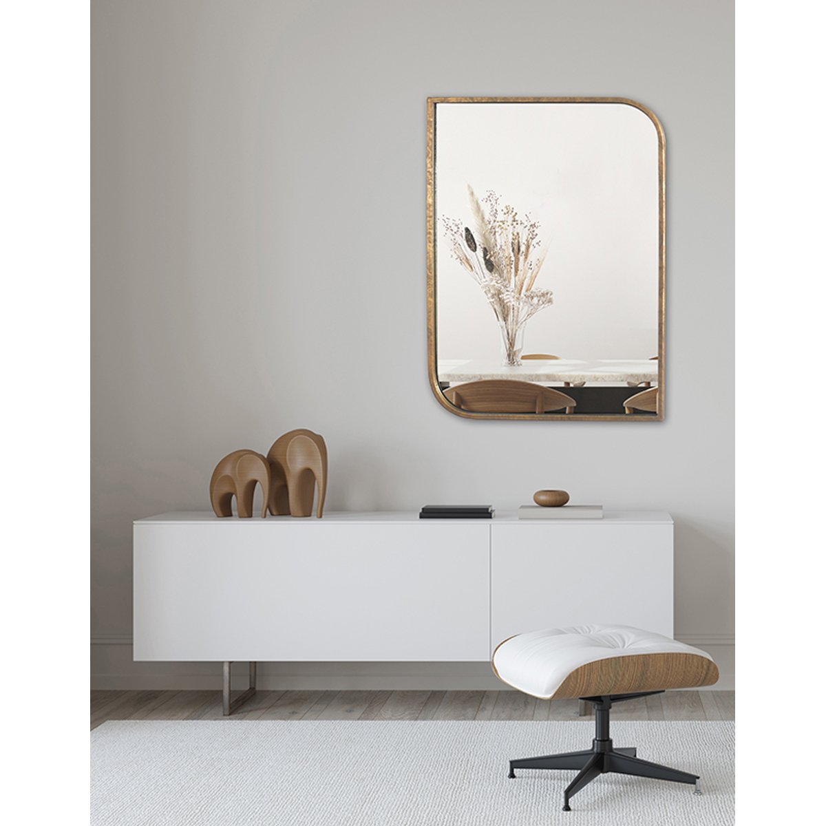 Miroir rectangle coins asymétriques arrondis métal 76x56cm or, EMDE