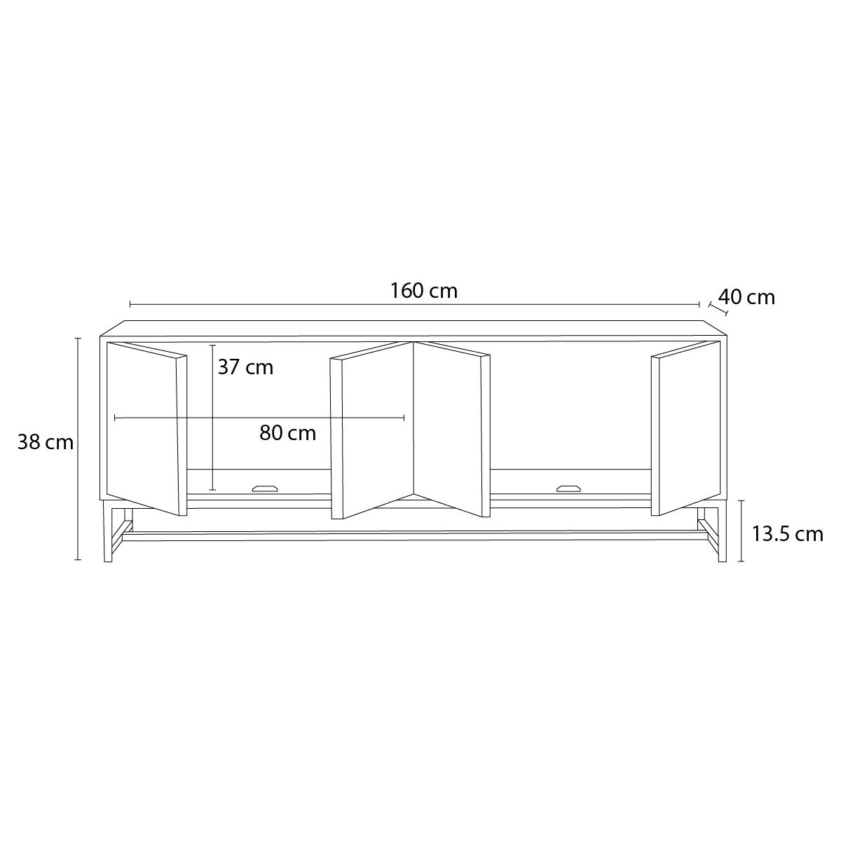 Meuble TV 160 cm bois massif, NAOMIE marron foncé, BOBOCHIC