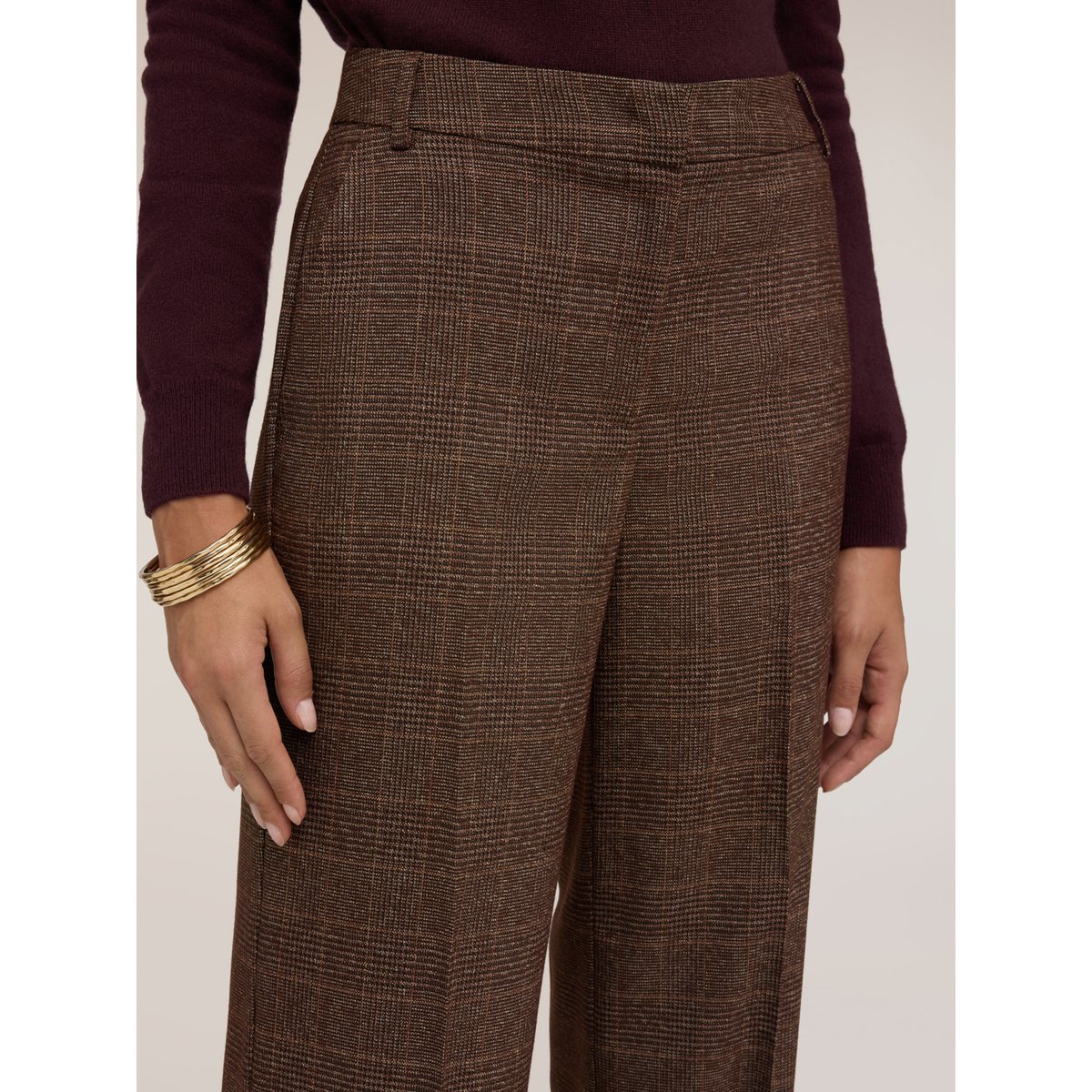 Pantalon palazzo à carreaux marron, MOTIVI