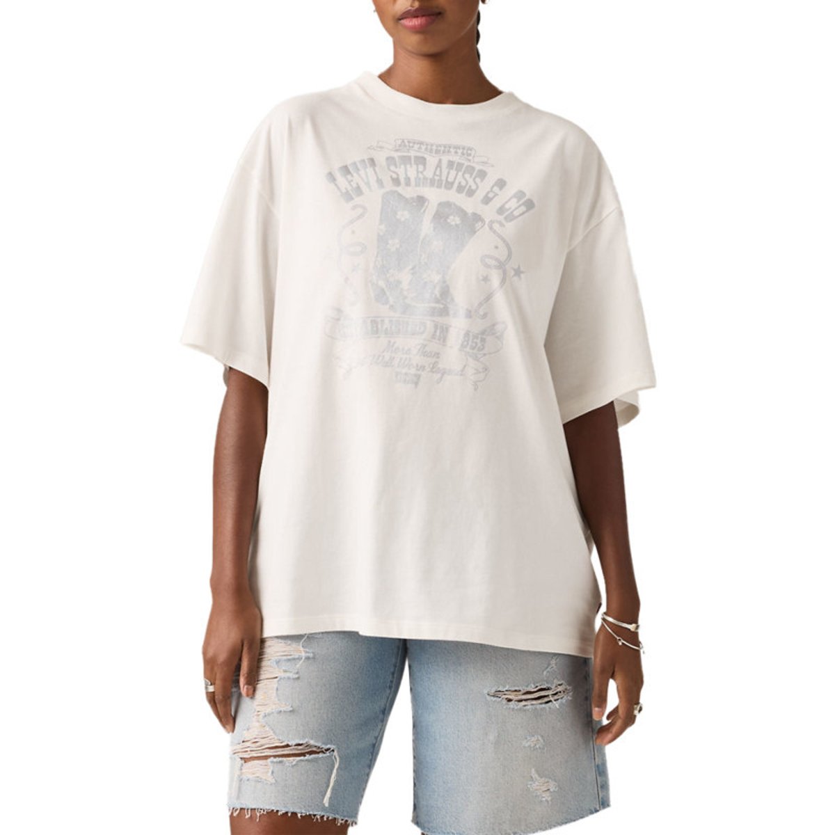 T-shirt en coton blanc à coupe ajustée pourvu de manches courtes blanc, LEVI'S