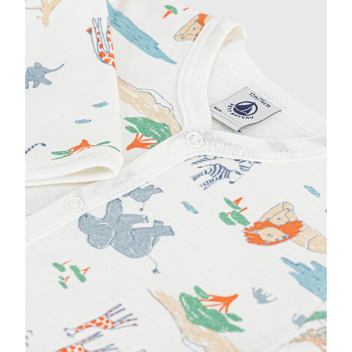 Pyjama en coton, sans pieds, imprimé animalier imprimé fond blanc, PETIT BATEAU