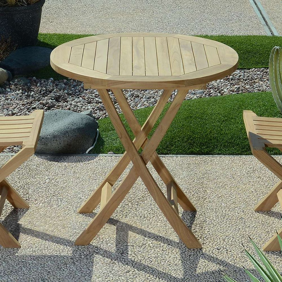 Table pliante ronde en teck massif Opio ø 75 cm naturel, TECK ATTITUDE