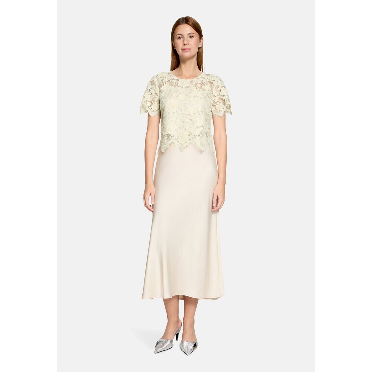 Top en dentelle manches courtes champagne sorbet, VERA MONT