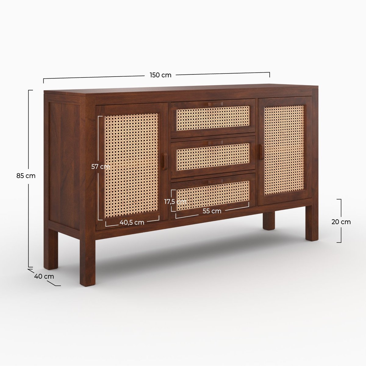 Buffet en bois de manguier et cannage - TIKI marron foncé, MAISON PAVANE