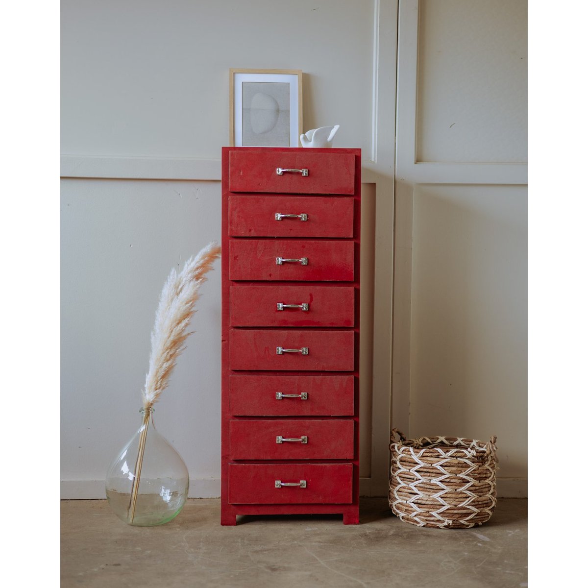 Chiffonnier vintage en bois Valery N°72 - Bon état rouge, DEBONGOUT