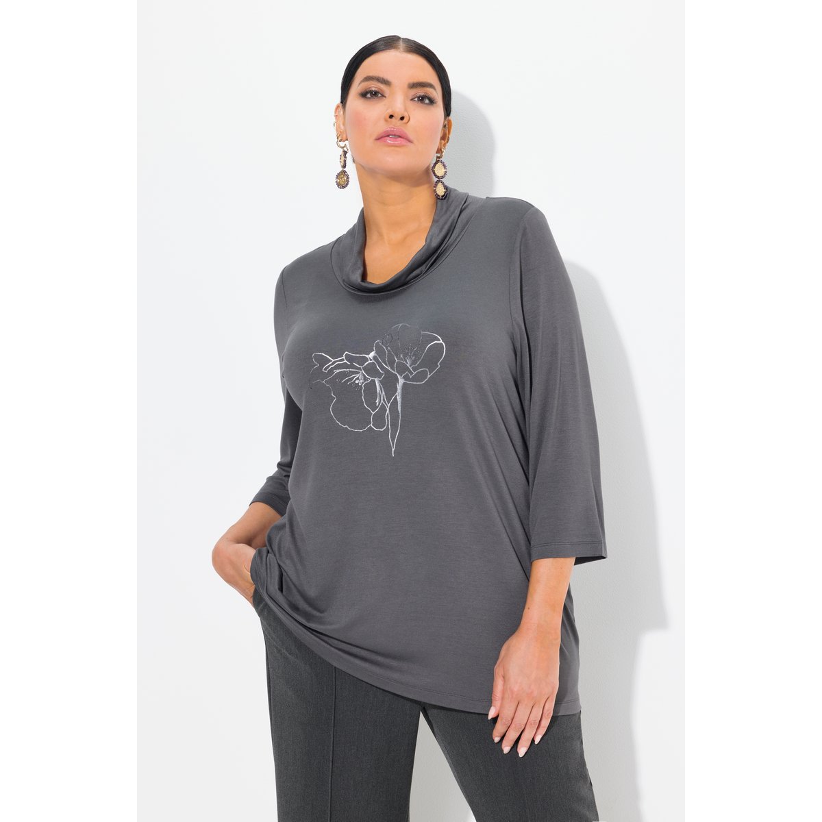 T-shirt avec imprimé métallique asphalte, ULLA POPKEN