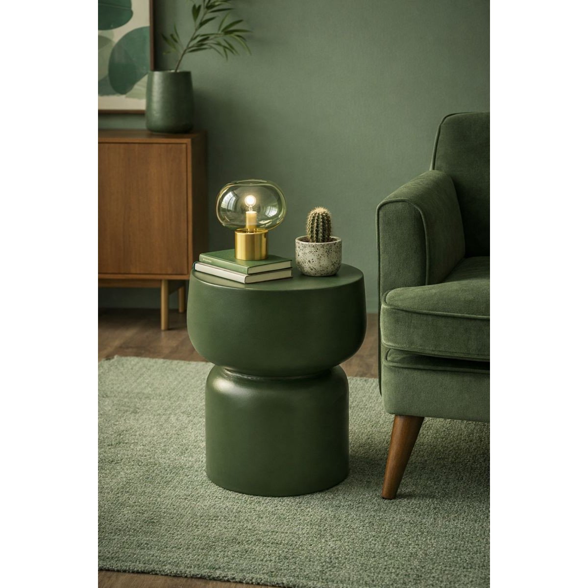 Table d'appoint ronde en béton, L.30 vert, BOITE A DESIGN