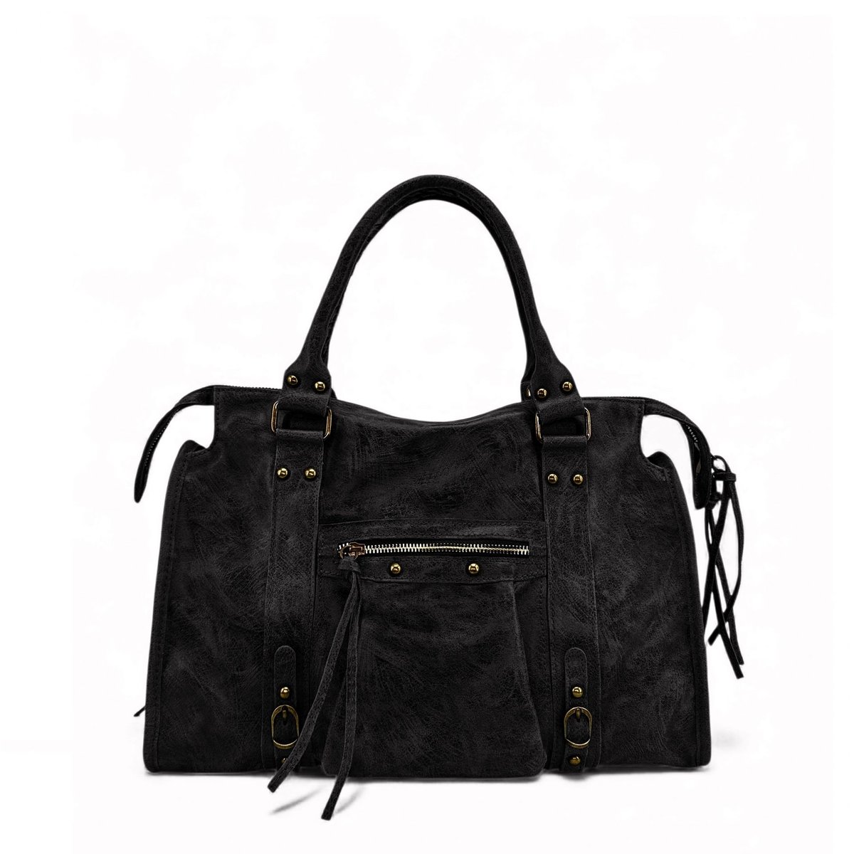 Sac à main en cuir italien brossé mat SANDSTORM NOIR noir mat, OH MY BAG