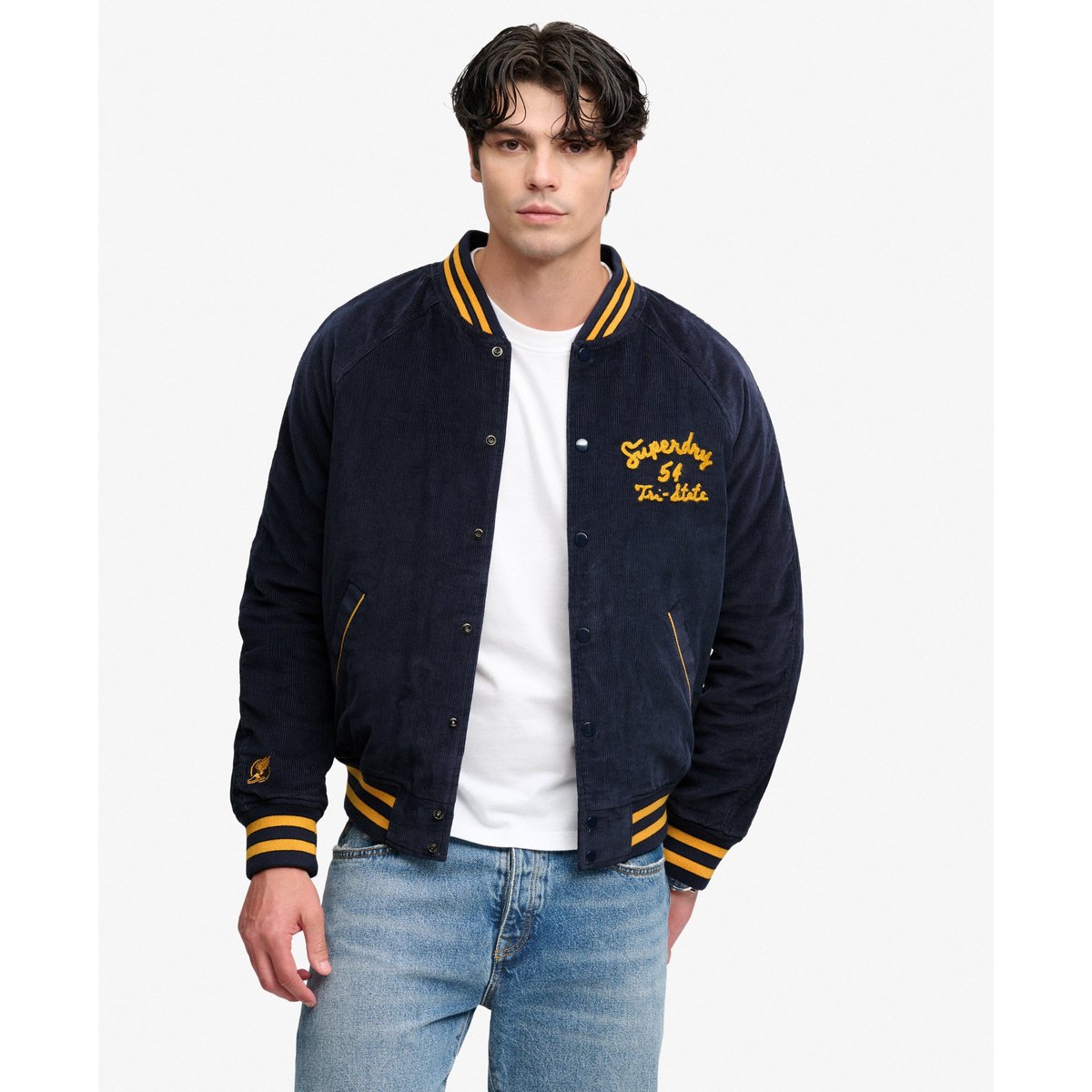 Veste Bomber Varsity en Velours Côtelé Coupe Décontractée bleu marine standard, SUPERDRY