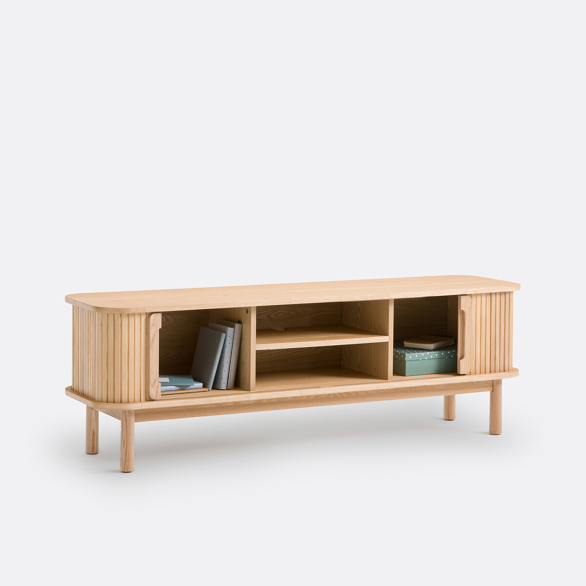 Meuble TV en frêne et plaqué, 2 portes coulissantes, largeur 160 cm, WAPONG naturel, LA REDOUTE INTERIEURS
