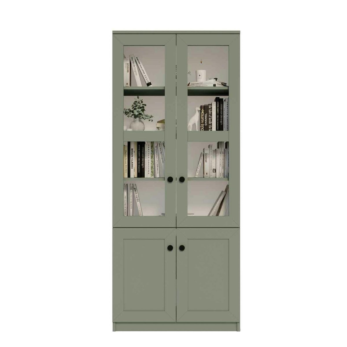 Bibliothèque vitrine vert sauge 4 portes MARFA vert, PIER IMPORT