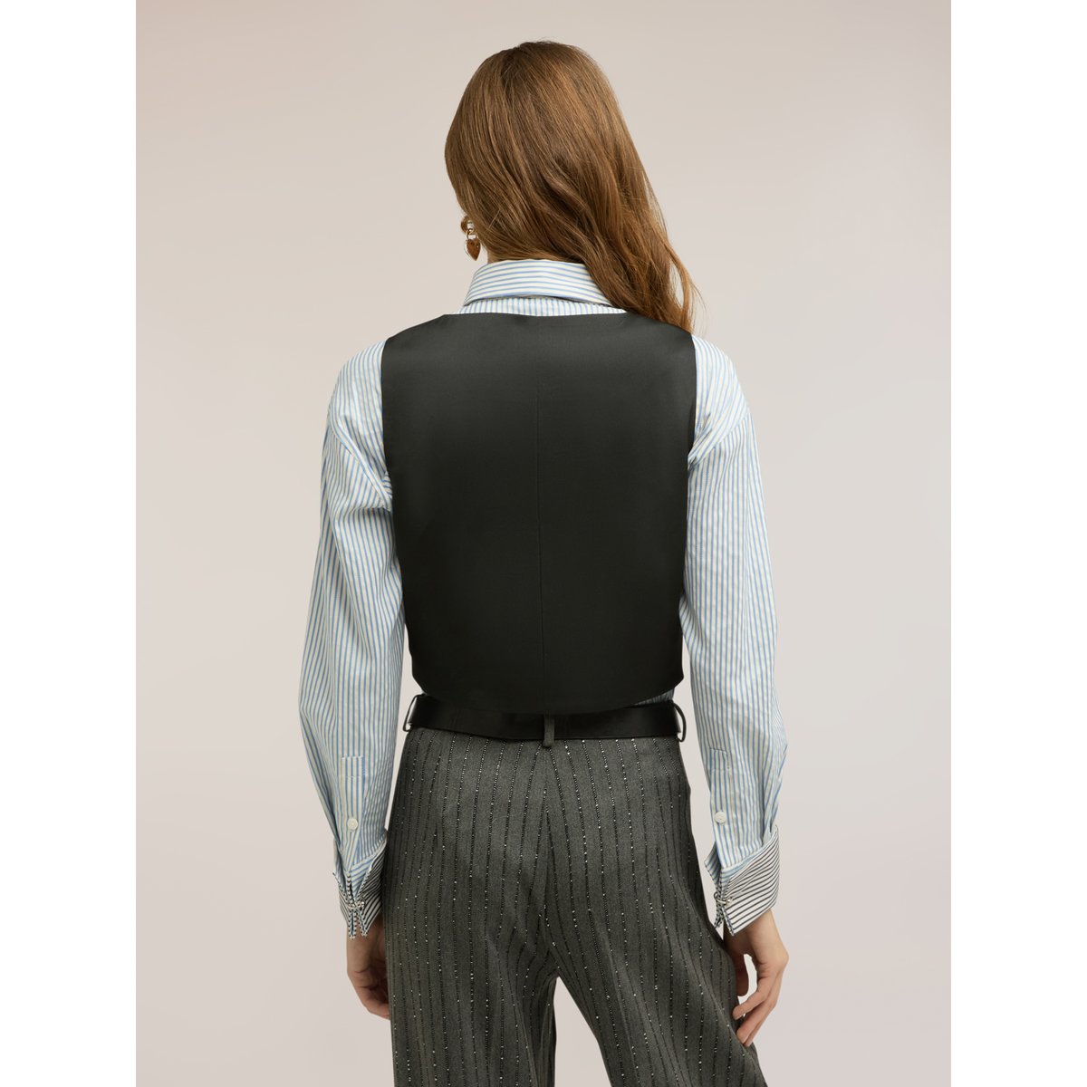 Gilet fantaisie à rayures tennis avec paillettes gris, MOTIVI