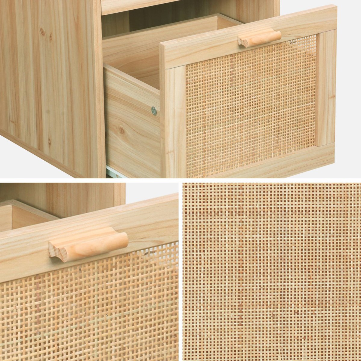 Bureau décor bois et cannage 2 tiroirs CAMARGUE naturel, SWEEEK