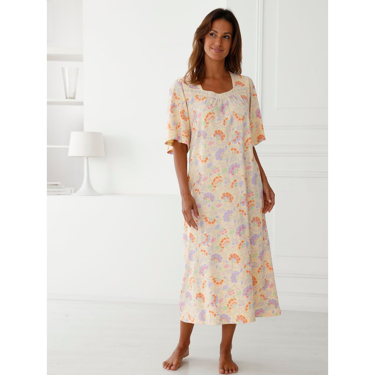 Chemise de nuit en jersey pur coton imprimé lilas, DAXON