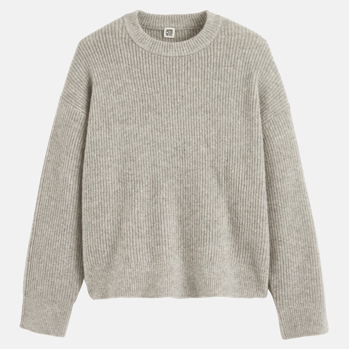 Pull col rond maille côtelée, volume ample gris chiné, LA REDOUTE COLLECTIONS