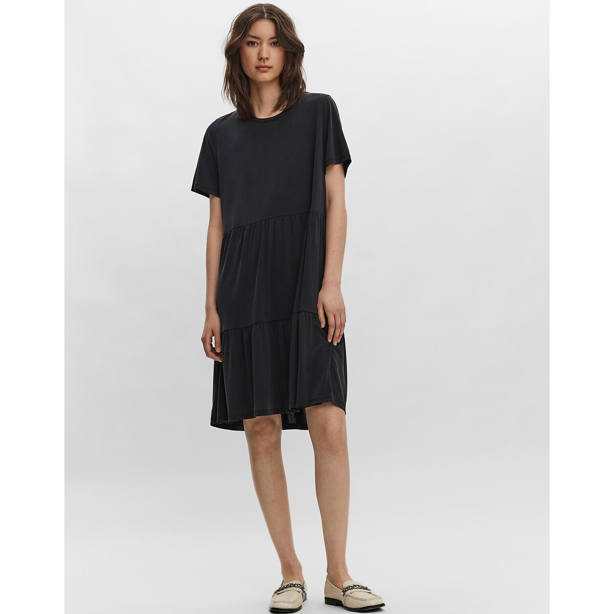 Robe évasée, manches courtes noir, VERO MODA