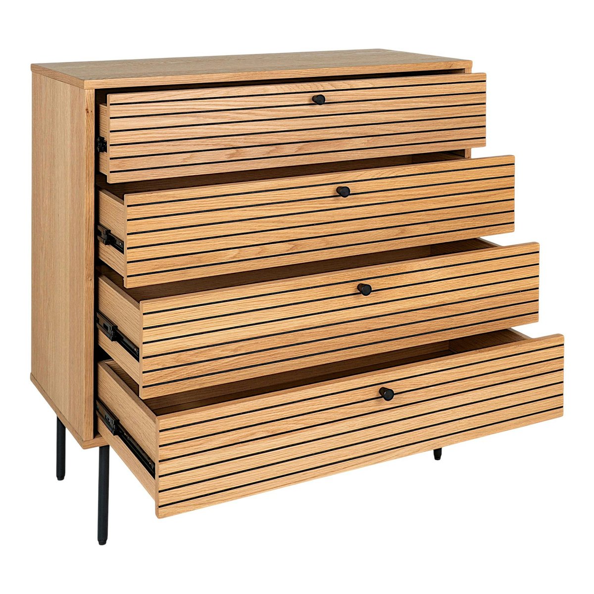 Commode d'entrée 4 tiroirs effet rainuré ASSENS bois naturel, PIER IMPORT
