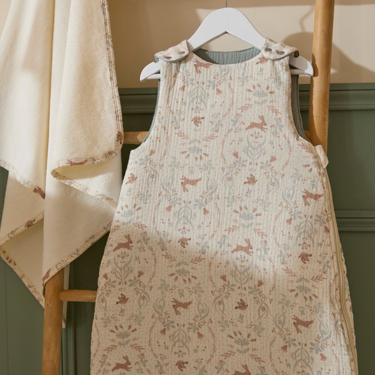 Gigoteuse gaze de coton (0-6 mois) vert de gris, BB & CO