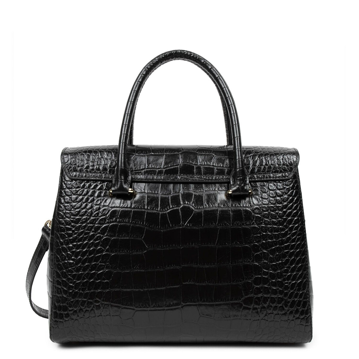 Sac à main en cuir motif croco EXOTIC CROCO noir, LANCASTER