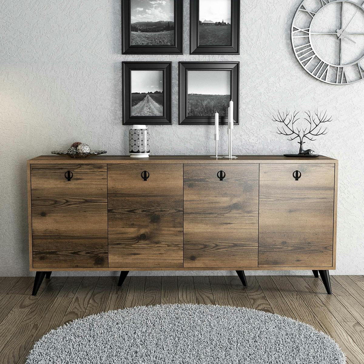 Buffet 4 portes, poignées anneaux UMEA noyer, PIER IMPORT