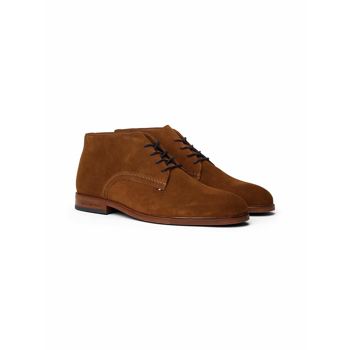 Bottines à lacets en cuir suède cognac, TOMMY HILFIGER