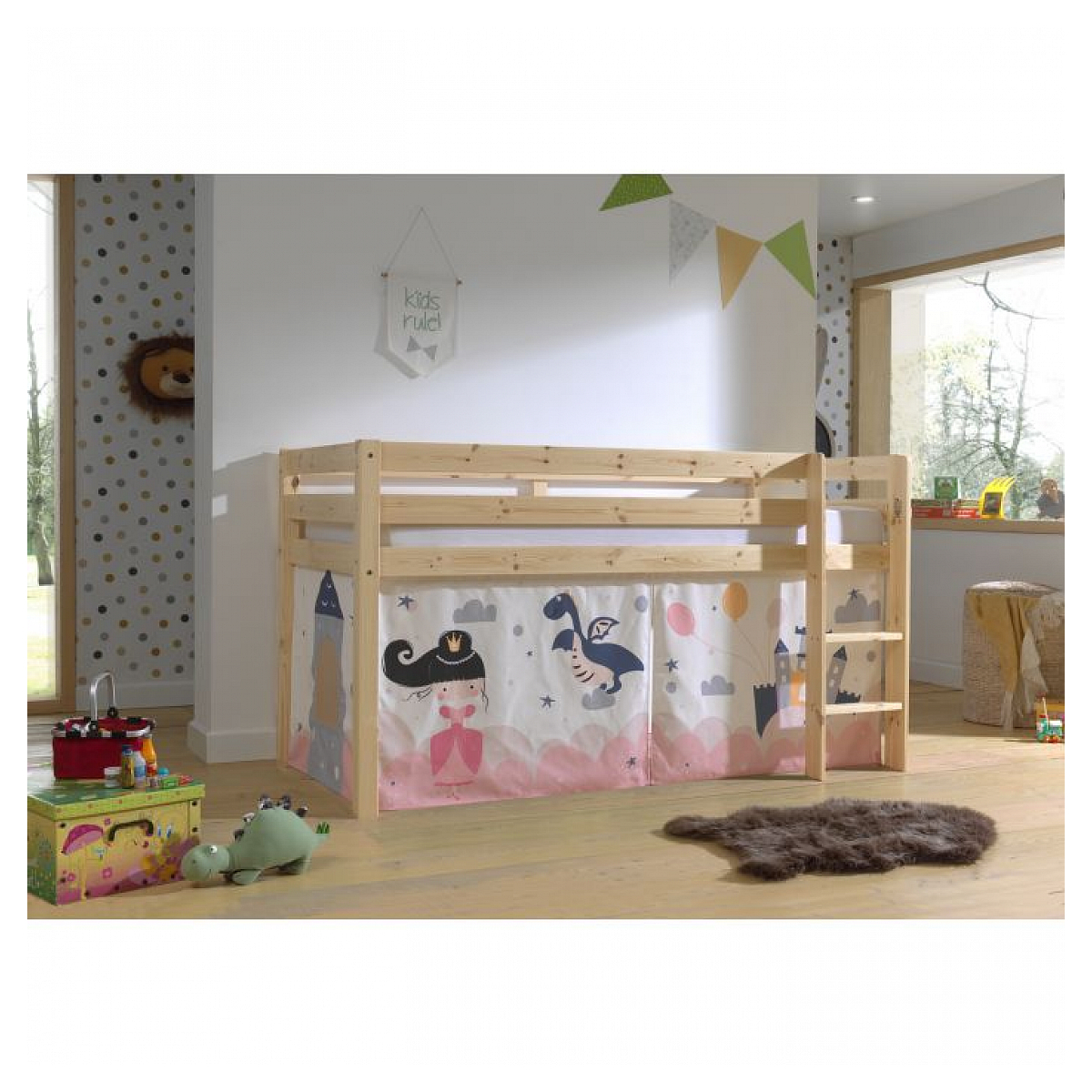 Lit Compact Naturel + Rideau Princesse couleur unique, VIPACK
