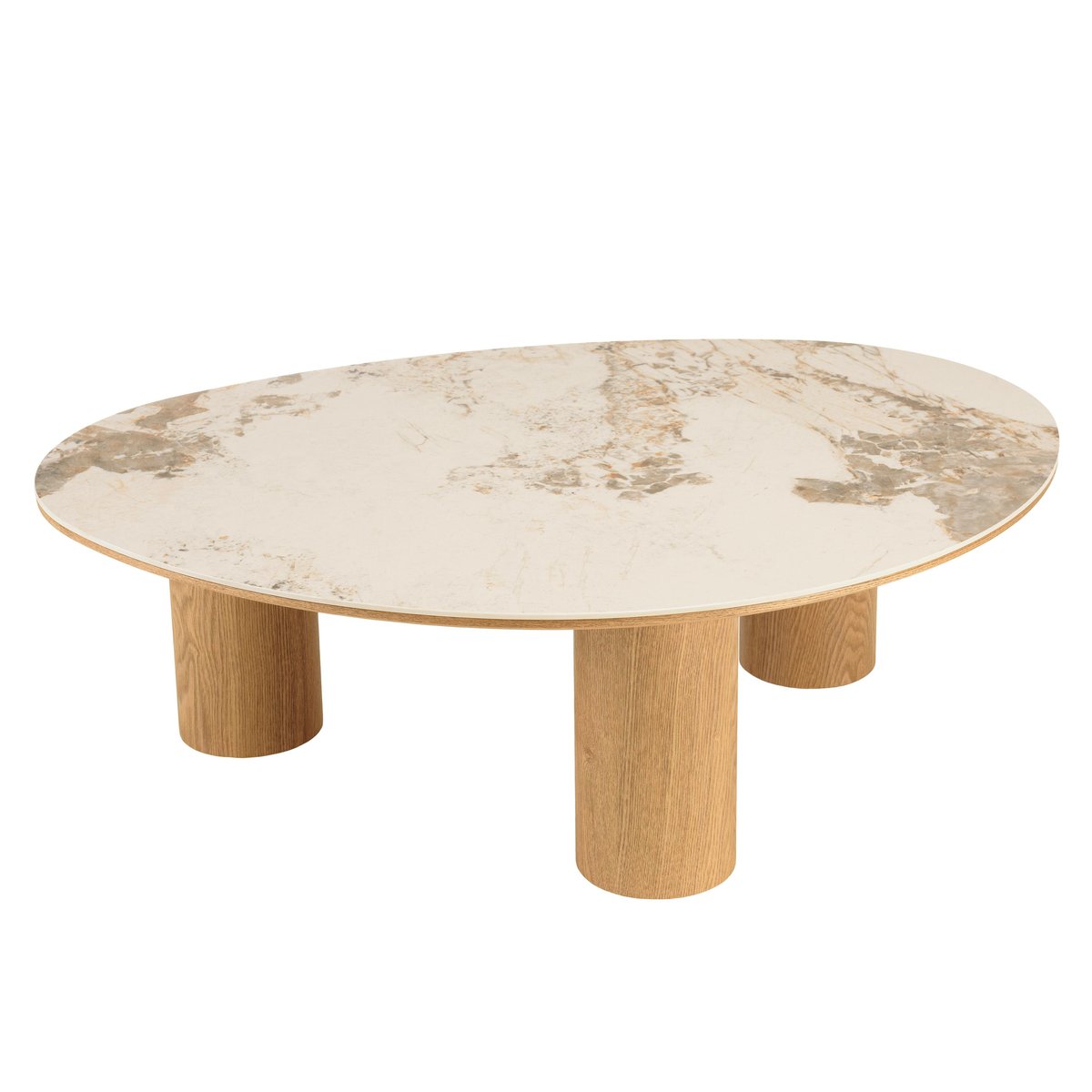 Table basse 110x80cm plateau céramique pieds bois clair LINEA blanc, PIER IMPORT