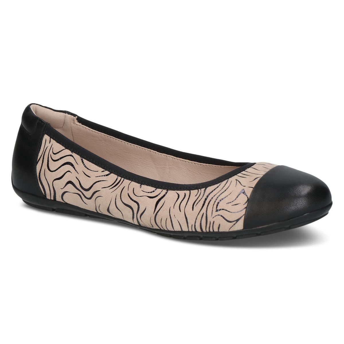 Ballerine en cuir noir zèbre, CAPRICE