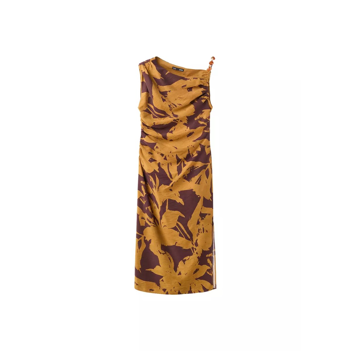 Robe asymétrique imprimée ocre, MANGO