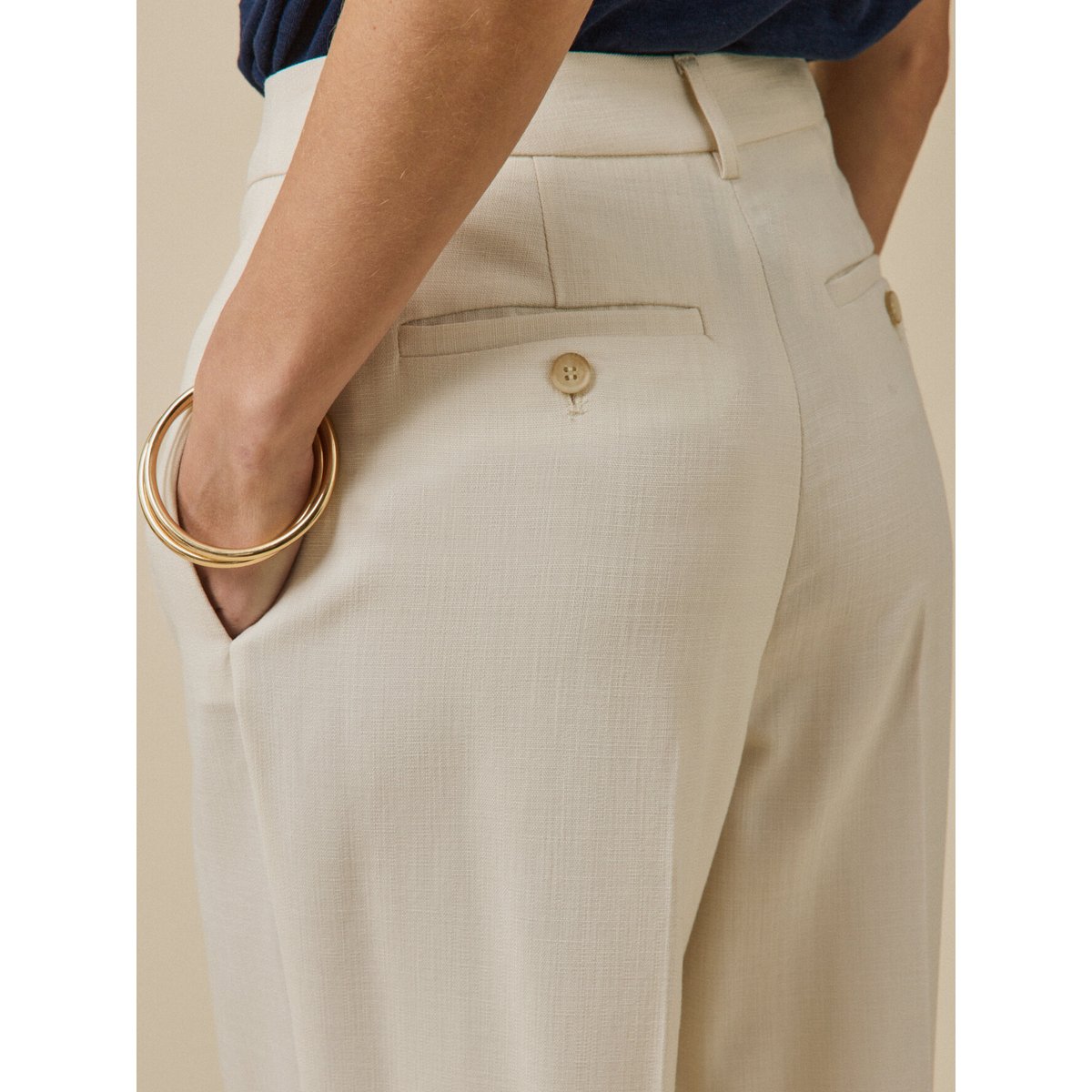 Pantalon extra large tissu natté AVA ecru, CYRILLUS