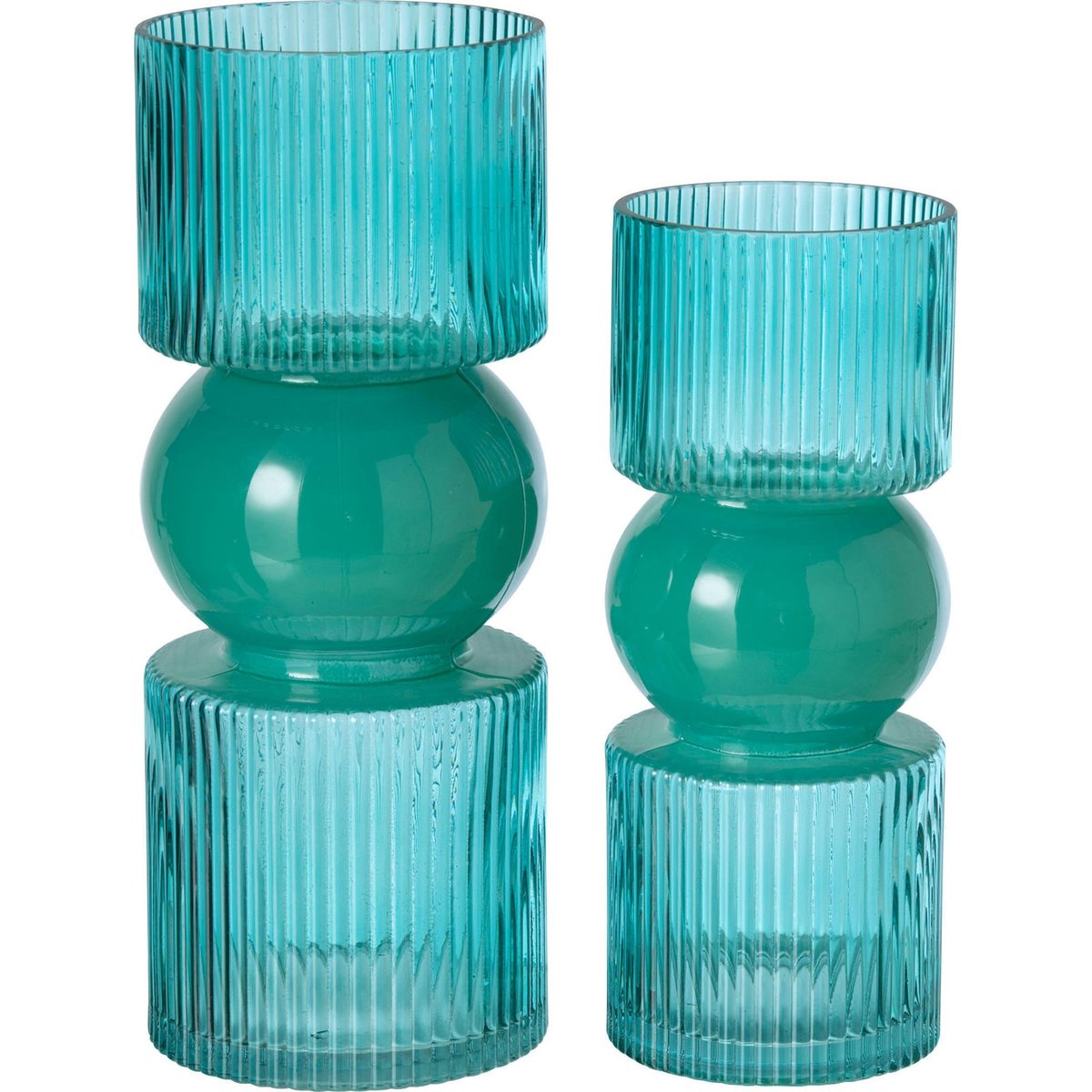 Vase en verre strié turquoise, RECOLLECTION