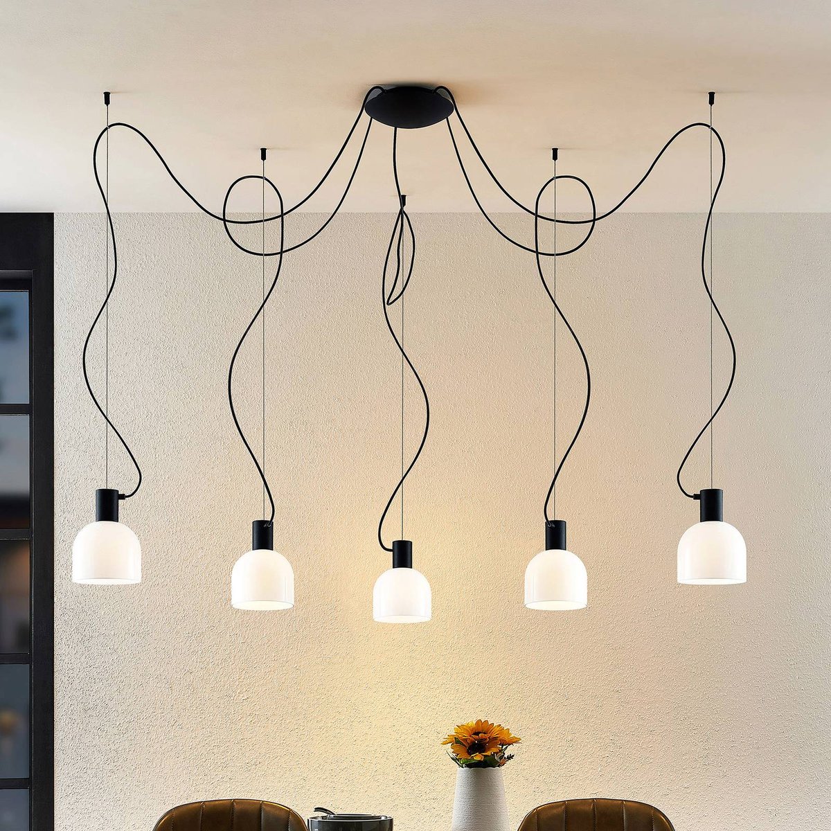 Suspension en verre moderne, Serina blanc, noir, LUCANDE