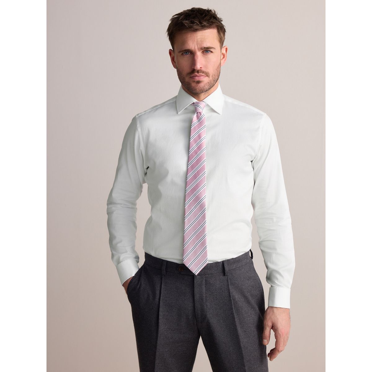 Chemise poignets doubles signature blanc, NEXT