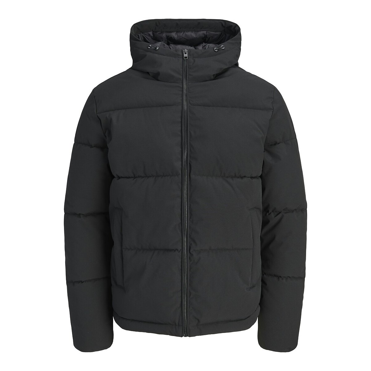 Doudoune courte capuche fixe col montant, plein hiver noir, JACK & JONES