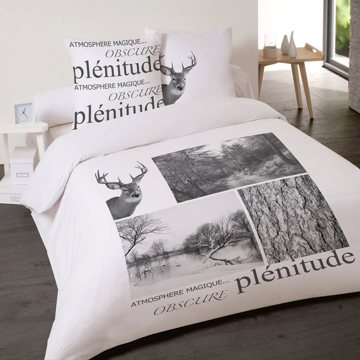 Housse de couette 240x220 Plénitude + 2 taies coton 52 fils blanc, DECORATIE