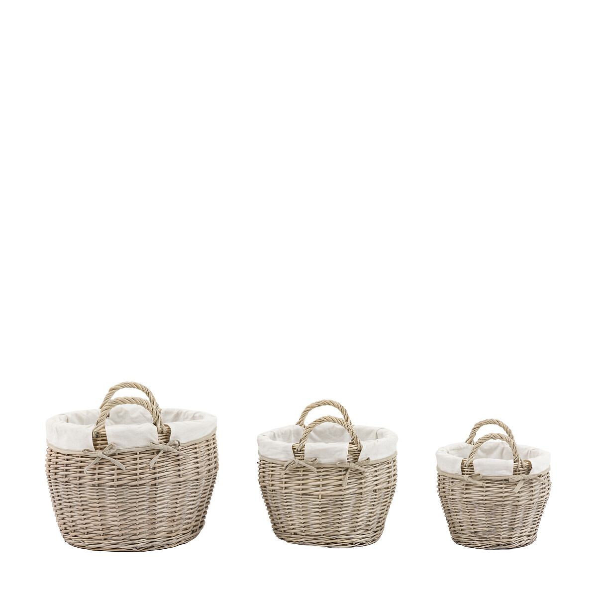 Set of 3 Aro Round Lined Baskets in Natural brown              , ÉDITÉ