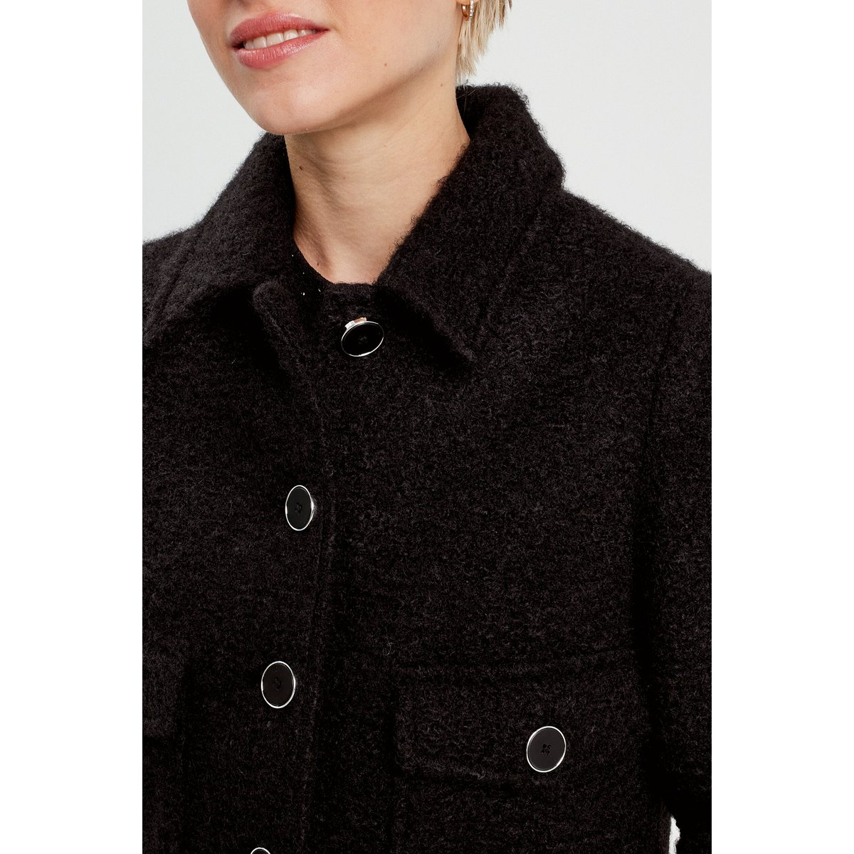 Veste bouclette boutonnée noir, CACHE CACHE