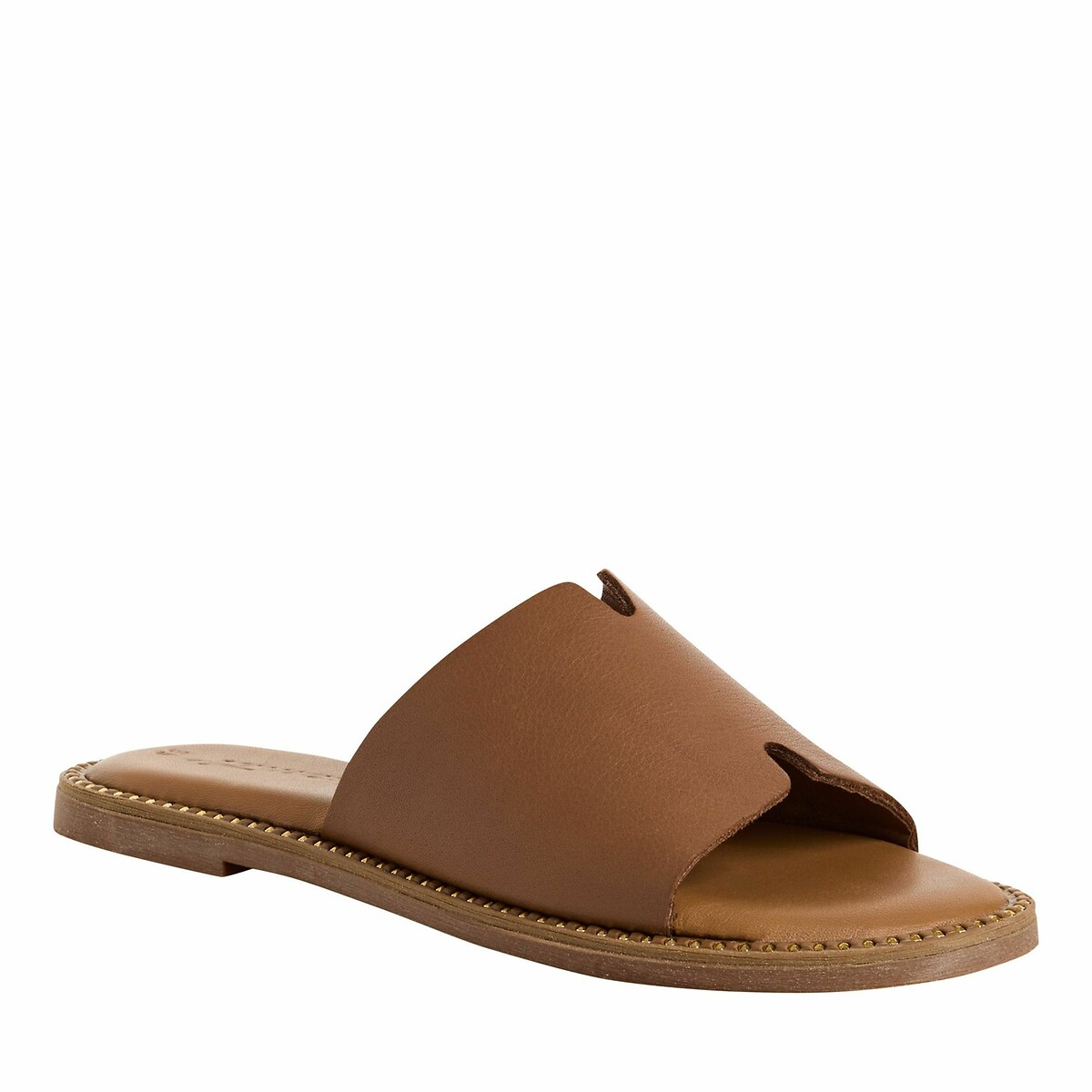 Mules plates en cuir cognac, TAMARIS