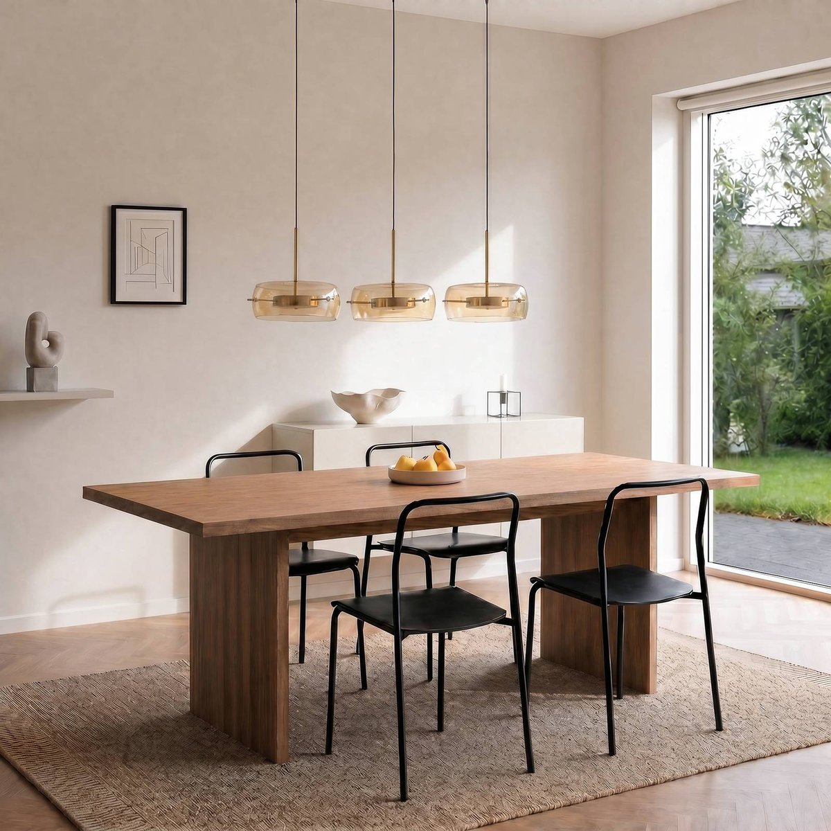 Suspension en verre moderneLED, Martis noir, laiton, ambre, LUCANDE