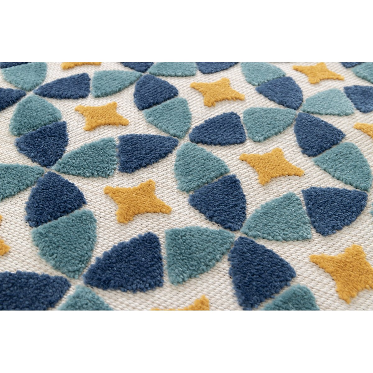 Tapis intérieur extérieur avec effet sculpté LISBONNE bleu naturel, AFK LIVING