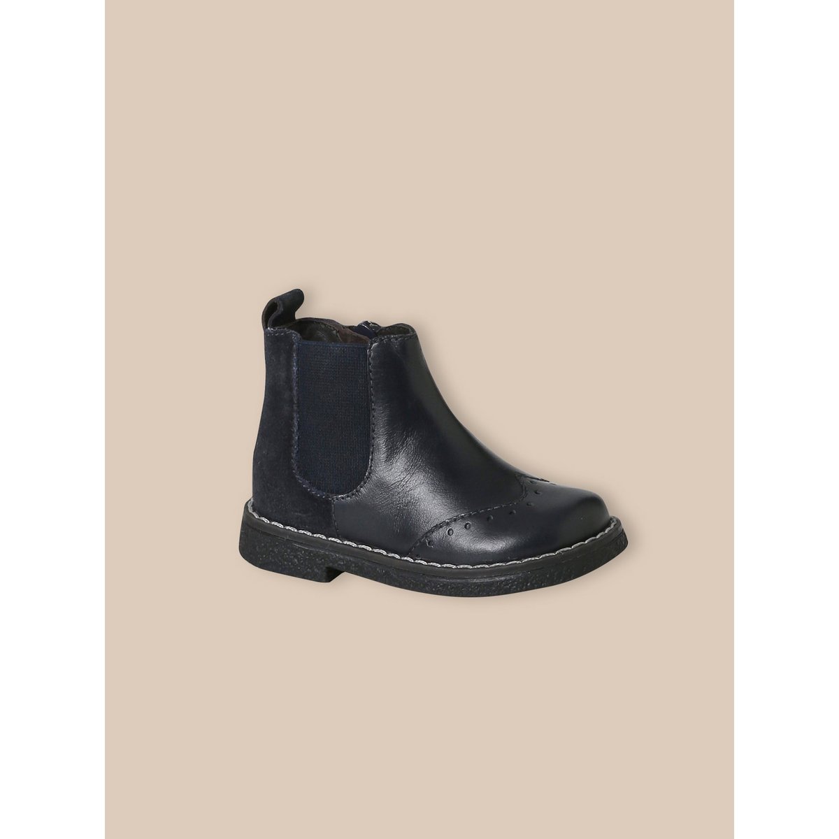 Boots Chelsea en cuir marine, CYRILLUS