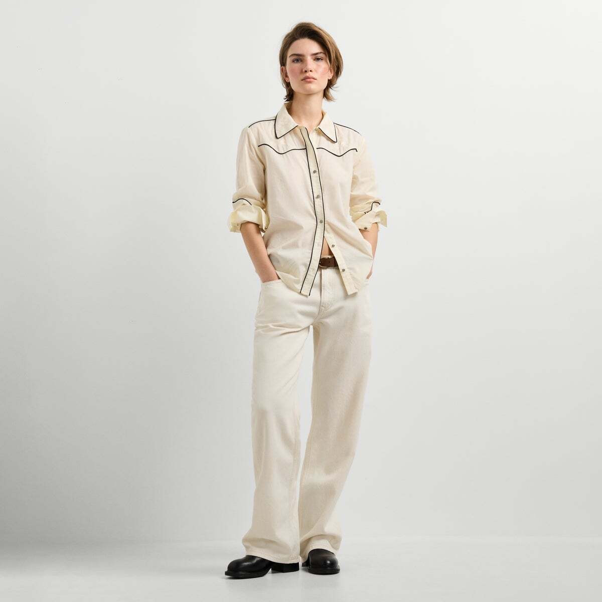 Chemise Brodée Avec Bordures blanche toile, PEPE JEANS