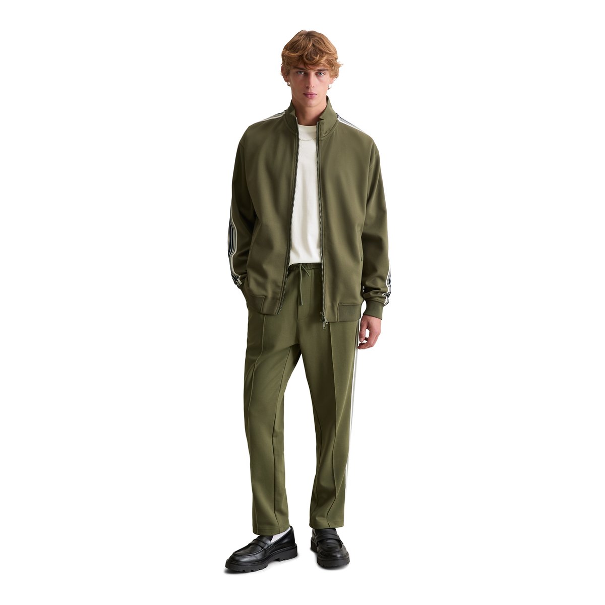 Veste de survêtement relaxed avec bandes contrastées vert foncé, MARC O’POLO DENIM