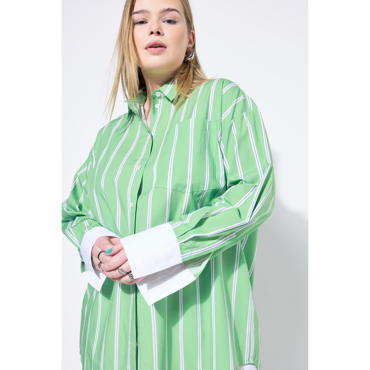 Chemisier rayé oversize, manches longues vert trèfle, STUDIO UNTOLD