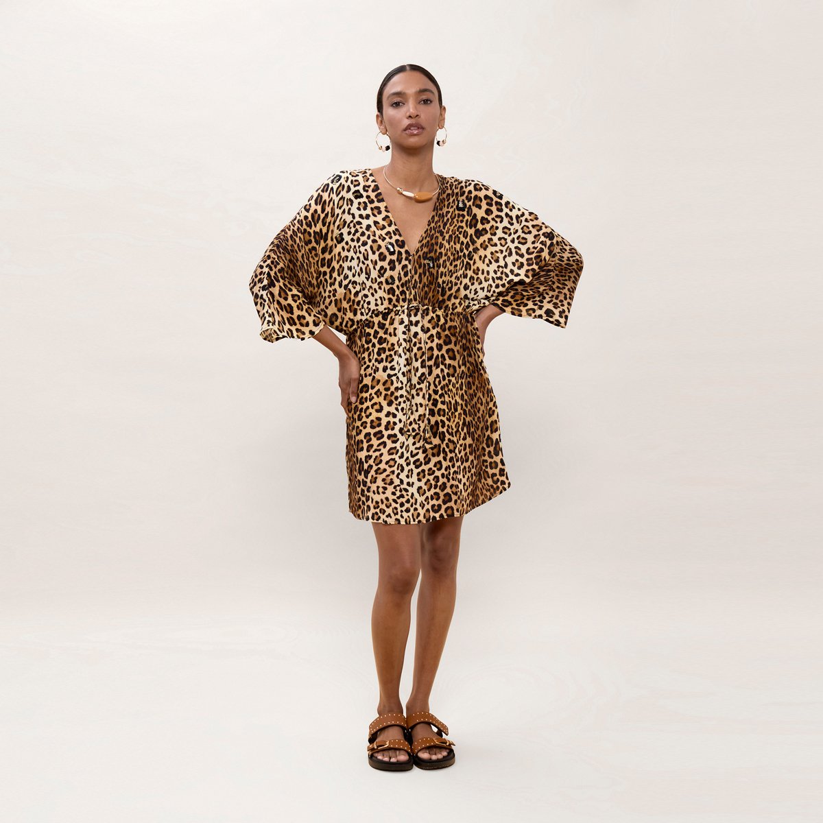 Robe courte imprimée léopard à taille resserrée léopard, LOLA CASADEMUNT